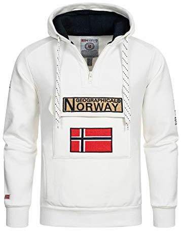 Geographical Norway Gymclass Men - Sudadera Hombre Con Capucha Bolsillo Canguro Para Hombres - Jersey sudaderas Manga Larga - Ropa para Hombre Primavera Verano Otoño Invierno (Blanco L)