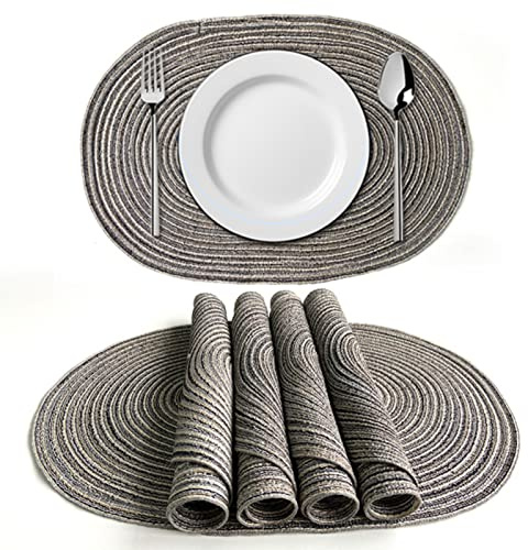 EXQUILEG 6er Set Platzsets Ovales Geflochtene Tischsets Baumwolle Waschbar Hitzebeständig Platzdeckchen für Hochzei, Küche Abendessen (C,50x35cm)