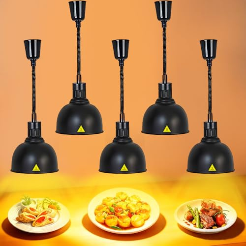 Lampada Riscaldante per Alimenti, Lampade Scaldavivande Cucina Retrattili, 250W Lampade Riscaldanti per Cucina a Buffet Sospesa per Ristoranti, Cucine, Hotel (Nero, 5 Pezzi)