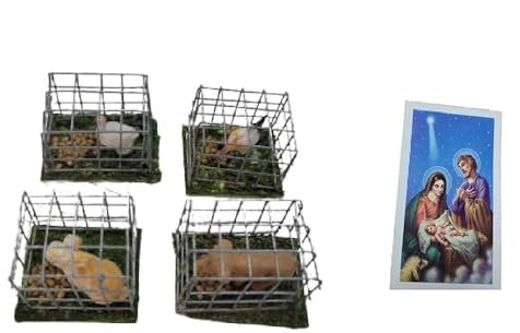 BLUSUPERSHOP 4 Terracotta-Tiere im Käfig, geeignet für Hirten 7 bis 10 cm Krippe San Gregorio, Armeno, handgefertigt, Schlüsselanhänger mit Helm, gratis Shepherds Crib