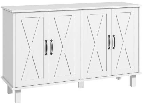 HOMCOM Credenza 2 Ante con Ripiani, Credenza Multiuso in MDF a 4 Livelli con 2 Ripiani Regolabili per Soggiorno, Cucina e Ingresso, 120x37x75 cm, Bianco