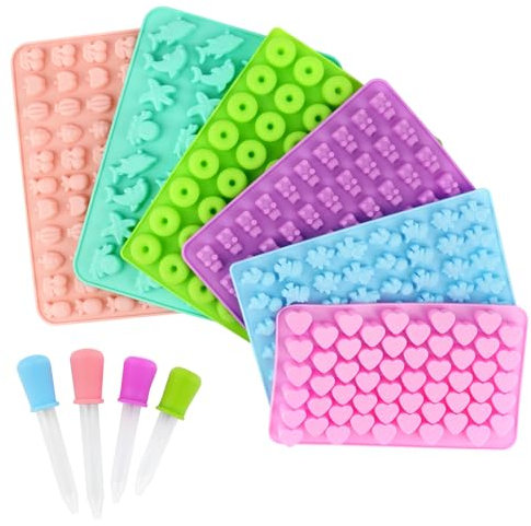 Moldes de Silicona para Caramelos y Chocolates, MXTIMWAN 6 Piezas Moldes para Gominolas, Molde de Silicona con Diseño Ositos de Goma con 4 Pipetas, para Caramelos, Chocolates