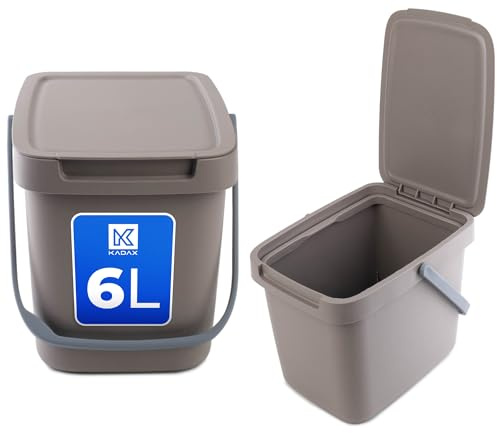 KADAX Abfallbehälter mit Deckel und Griff, Abfalleimer aus Plastik, Mülleimer für die Mülltrennung, Rechteckiger Abfallsammler mit Klappdeckel (Braun, 6L)