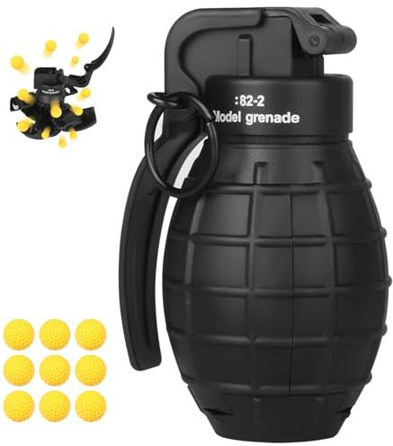 Toy-Hand Grenade for CS Battle Game,with 9 Foam Ammo Model Tactical CS-Grenade Fun Impact Gel Toys Halloween Outdoor Sport for Age 14 Years Old and up and Adults,Black