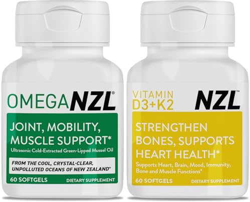 OMEGANZL Omega-3 Natural Joint Relief Supplement Natural Muscle Support, Green-Lipped Mussel Oil Joint Support, No Fishy Aftertaste, 60 Softgels Plus one Bottle of Vitamin D3+K2 60 Capsules