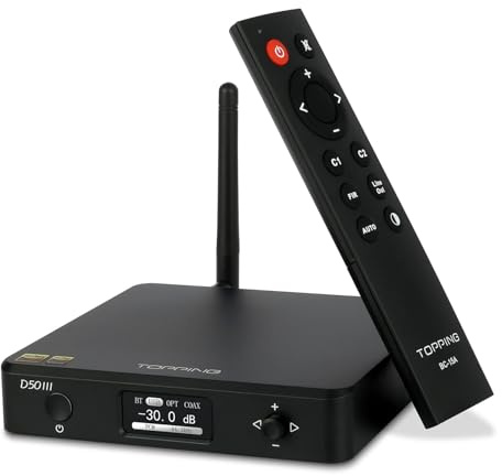 TOPPING D50 III DAC-Vorverstärker – LDAC Bluetooth 5.1 Dual ES9039Q2M D/A-Chips unterstützt DSD512 PCM768 kHz, PEQ-Anpassung und Fernbedienung