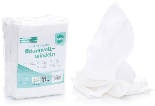 Fillikid Windeln 10er Set, 80x80cm, weiß | Weiche, hautfreundliche Mulltücher als Stoffwindel/Spucktuch, saugstark, waschbar bei 30°C, Baumwolle