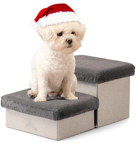 ZbOLi Hundetreppe für kleine Hunde, Haustiertreppe mit Stauraum und verstellbaren Stufen für hohe Betten und Couch, Haustierrampe für kleine Hunde und Katzen Double Layer