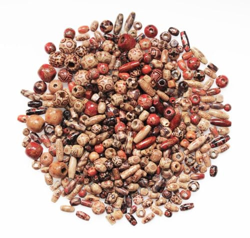 BetterJonny 300Pcs Holzperlen mit Loch, Gedrucktes Muster Natürliche Ovale Holzperlen Holzkugel Abstandshalter Holzperlen Spacer Perlen Bastelnperlen Hair Beads für DIY (11x12mm,15x7mm,12x6mm)