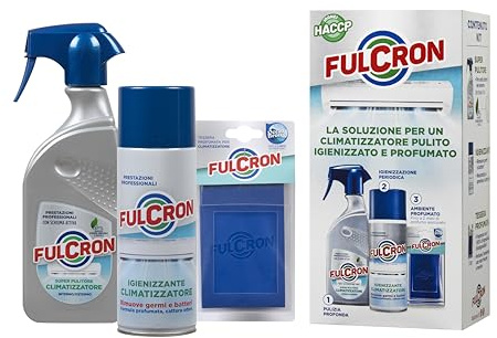 FULCRON Kit Pulizia Climatizzatore | Super Pulitore per una Pulizia Profonda, Igienizzante per Rimuovere Germi e Batteri, Tessere Profumate Note Fresche e Marine