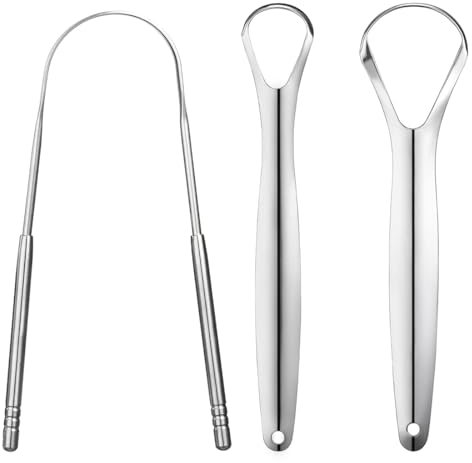 WMUVAZA Raschietti per Lingua, 3 Pezzi Pulisci Lingua Acciaio, Pulisci Lingua, Nettalingua in Acciaio Inox Raschietto Lingua per Pulizia Della Bocca, Lingua per Ridurre l'alito Cattivo Spazzolini