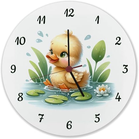 speecheese Planschente Ente Wanduhr niedliche Wanduhr mit süßer Ente die im Wasser schwimmt - perfekt fürs Badezimmer oder die Kinderzimmer Vögel am See