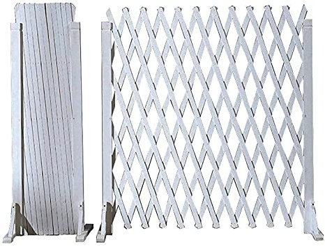 Weißer Gartenzaun aus Holz mit einziehbarer Tür, freistehender Sichtschutz aus Holzgitter für den Garten, Sicherheitszaun für Haustiere und Hunde/H115 x L160 cm Stabilize