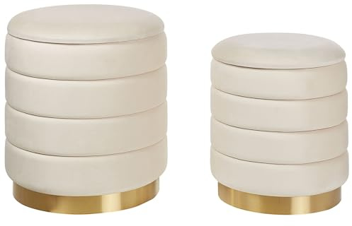 Beliani Conjunto de 2 pufs con almacenaje Sala de Estar tapicería de Terciopelo Beige Claro Garland