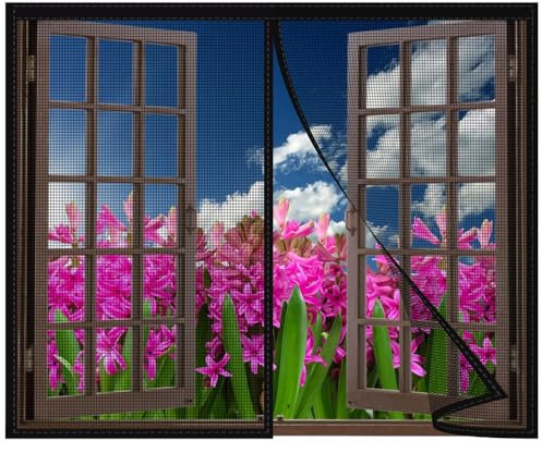 Magnet Fliegengitter Fenster,185x210cm Vorhänge gegen Fliegen Moskito Klettverschlussmontage Tür Mückennetz Magnet Tür für Balkontür Terrassentür Wohnwagen Schwarz