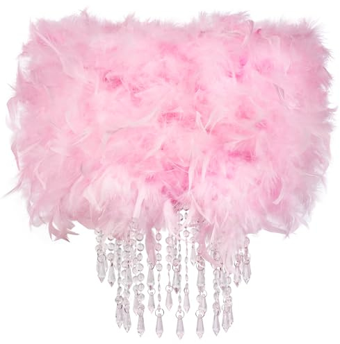 Waneway Feder-Lampenschirm mit Acryltropfen, flauschig, für Deckenlampe, Hängelampe, Kronleuchter, Dekoration für Schlafzimmer, Wohnzimmer oder Flur, Rosa