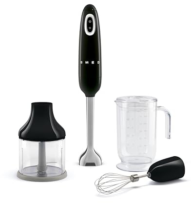 Smeg 50s Style Hand Blender with Accessories, Variable Speed, Turbo Function, 700W, Black, HBF03BLUK