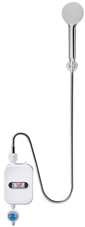 Elektrischer Durchlauferhitzer mit Leckageschutz, Sofortiger Durchlauferhitzer mit Temperaturanzeige, Tankless Elektro Wassererhitzer Dusche Warmwasserbereiter mit Duschkopf für Küche Bad Zuhause