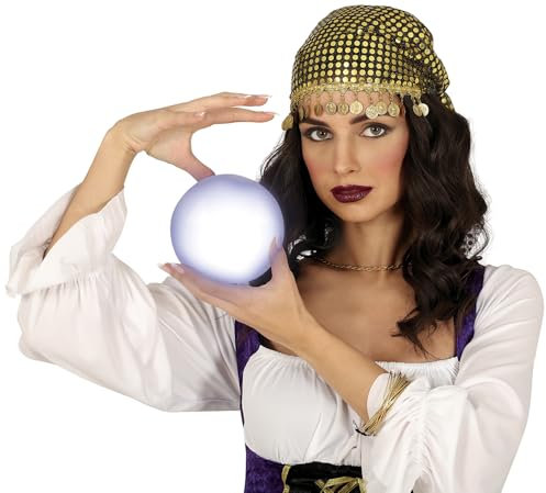 FIESTAS GUIRCA | Bola de Luz Pitonisa con LEDs (12 cm) - Decoración de Iluminación para Fiestas de Zingaras, Videntes y Celebraciones Místicas - Ideal para Halloween y Carnaval - Blanco