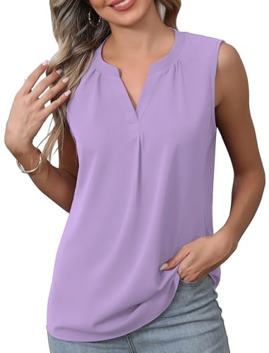 YGJIEGENG Vest Tops Women UK Chiffon Sleeveless Womens Tops Summer Blouses | Ladies Blouse Loose Elegant Casual Smart Tank Tops Women for Going Out, Daily Wear and Holiday,S-XXL