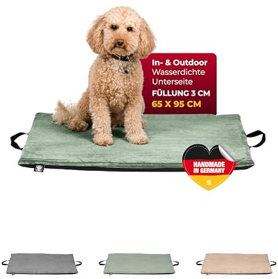 HS-Hundebett® Hundematte In- und Outdoor (65x95 cm) – Bequemes Reisebett – Wasserfeste Unterseite – Waschbar & robust – Grün, Made in Germany