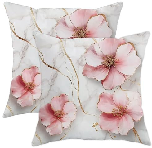 Set di 2 federe per cuscini con fiori di pesco, decorazione primaverile, quadrate, per divano, letto, 45,7 x 45,7 cm