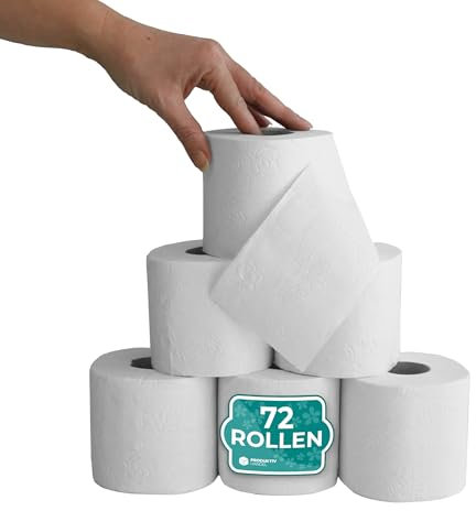 Toilettenpapier 3-lagig | 250 Blatt/Rolle | 72 Rollen - 9 Pack je 8 Rollen | WC-Papier extra weich, reißfest & hochweiß mit Blumenprägung | Klopapier ideal für Haushalt & Gewerbe