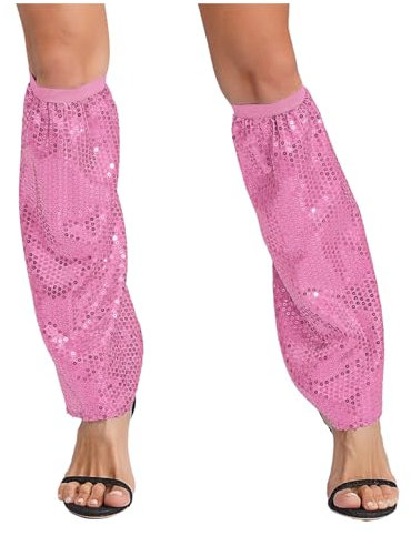 Sywiyi Damen Beinstulpen mit Glitzer Pailletten Beinlinge Beinsocken Hippie Disco Silvester Karneval Kostüm Zubehör Rosa Einheitsgröße