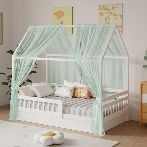 Zdada Set di 2 letti a baldacchino, per letto di casa, decorazione per letto di casa, per ragazze, ragazzi, culla dei bambini, decorazione per la cameretta dei bambini, 150 x 350 cm, verde