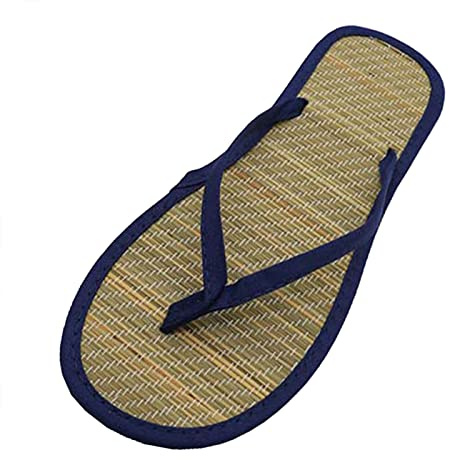 VIYUANH Tongs Résistant Mixte Femme Homme Paille Naturelle Sandales Chaussures Maison Déguisement Asie Semelle Antidérapant Tongs silencieuses en rotin Plates et Confortables pour Femmes Confort