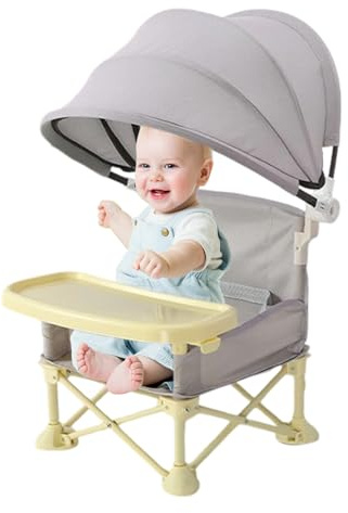 Nexusectar Tragbarer Babysitz mit Tablett, zusammenklappbarer Baby-Fütterstuhl, tragbarer Kleinkindsitz mit Sonnendach, für Zuhause, Outdoor, Rasen, Reisen, Camping, , Picknick