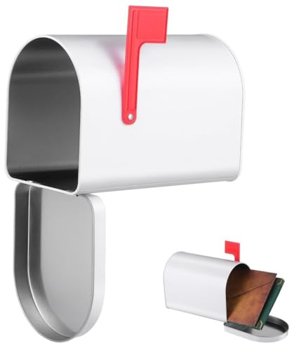SHINEOFI Small Mailbox Toy White Metal Mailbox Organizer for Boys and Girls with Raised Signal Flag, Outdoor Play and Dollhouse Mailing Box for Home Office Use