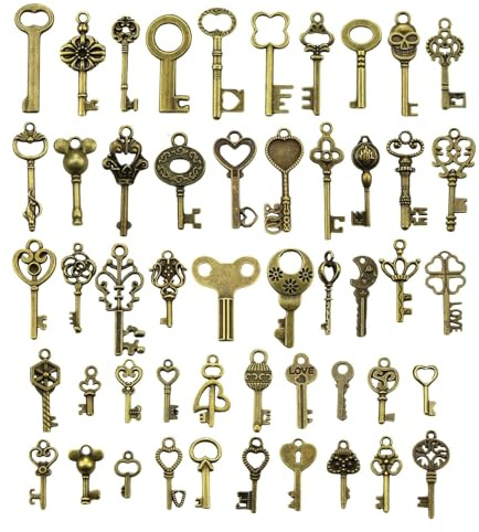 Lyivisk 50 Clés Vintage en Métal - Lot Déco Antique pour Création DIY, Bijoux, Décoration de Mariage et Fêtes