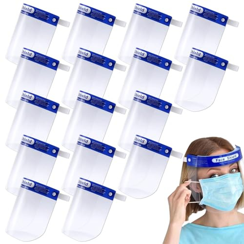 Visière de protection visage 16 pièces – Transparent anti-buée haute visibilité – Taille adulte et adolescent – Confort léger avec bande élastique et coussinet mousse – Réutilisable et facil