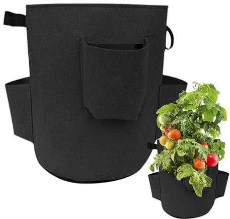Bolsa De Cultivo De Fresas - Plantador De Tomates, Jardín Colgante | Bolsa De Grano De Fieltro Transpirable De 5 Galones Con Bolsillos Laterales, Contenedor De Cultivo Vertical Para Desove
