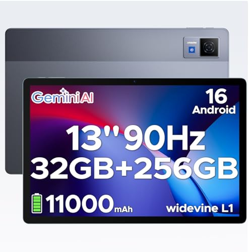DOOGEE U13 Android 16 Tablet 13 Zoll FHD+ 32GB RAM+256GB ROM (2TB TF) 11000mAh Akku 18W Gaming Tablet, Unisoc T7280 Octa Core, 13MP+5MP, WidevineL1/ 5G WiFi/Face ID/OTG/GPS/4 Lautsprecher/Gemini AI