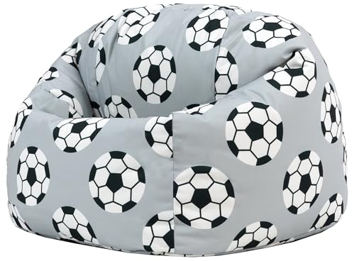 icon Calcio Pouf Bambini, Grigio, Pouf Poltrona, Poltrona Sacco con Riempimento Incluso, Sedia Bambini, Mobili Camera da Letto