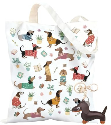 Scinzene Dackel Tasche, Dackel Geschenke Für Frauen, Dackel Deko Accessoires, Dachshund Jute Tasche Mit Schlüsselanhänger, Ideal Für Reisen Und Alltagsleben