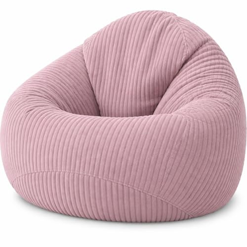 GlückBean Sitzsack Cord XXL mit EPS-Perlen Füllung – Ergonomischer Bean Bag Sessel für Erwachsene & Kinder – Weich, Formstabil & Pflegeleicht – Indoor Lounge Sitzsack (Puderrosa, XXL)