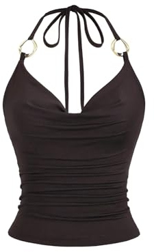 GORGLITTER halterneck topp damer rygglös axelbandstopp elegant hållare neck-topp Y2K rynkad topp ärmlös crop top vattenfall urringning toppar