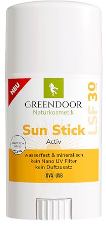 GREENDOOR Sun Stick LSF30 High Protection 50 ml, resistente al agua, fuerte protección mineral contra rayos UVA y UVB, funda de plástico higiénica con mecanismo de giro, unisex, para hombre y mujer