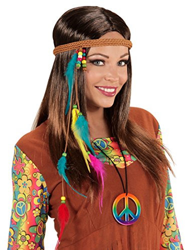 NET TOYS Hippie Stirnband mit Federn Indianer Kopfschmuck bunt Flower Power Haarband 70er Jahre Kopfband Schmuck