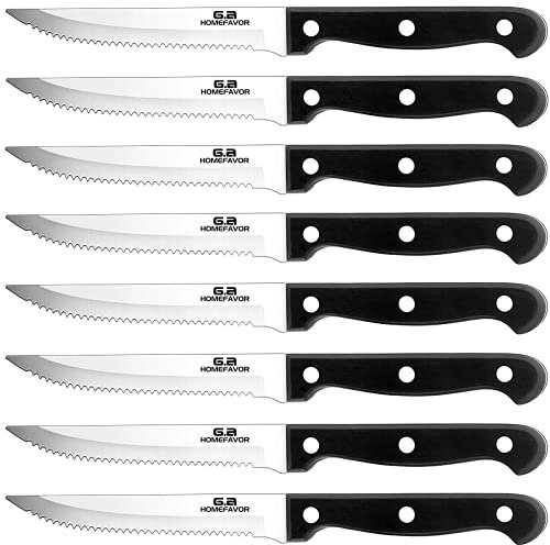 G.a HOMEFAVOR 8 Pezzi Coltelli Bistecca Seghettato, Coltelli Carne Acciaio Inox Coltelli da Tavola, Steak Knives Set for Home, Manico Ergonomico