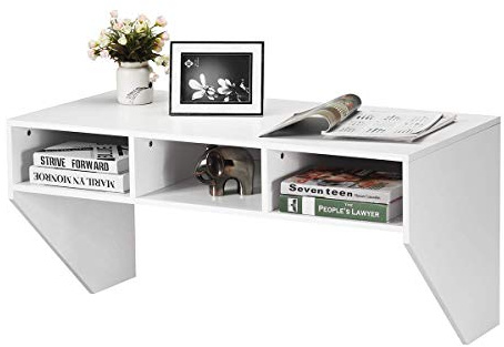 Giantex Wall Mounted Desk Floating Computer Desk, Writing Study Table W/3 Storage Shelves, Laptop PC Table for Living Room, Bedroom, Office (White)