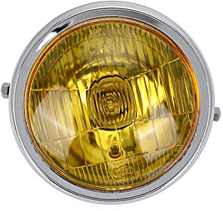Qiilu Phare Avant de Moto, Phares avant lentille Ronde rétro modifiée Jaune Lampe Feux de Projecteur Moto Universel Compatible avec CG125 GN125 (Placage)