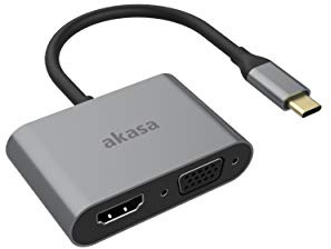 Akasa USB Type-C 2-In-1 Adapter with HDMI VGA｜USB 3.1｜4K UHD｜1080P｜Aluminium alloy｜Dual Ports｜Mac OS｜Windows｜Space Grey｜Compatible with MacBook, Dell, Lenovo and More｜AK-CBCA23-18BK