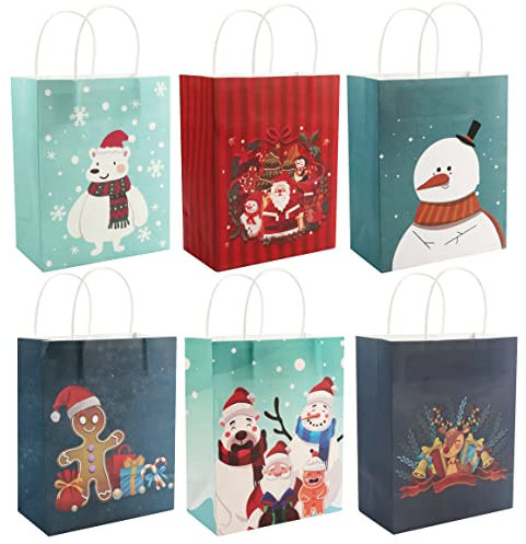 Weihnachten Kraftbeutel (24 Stk) - 25 x 20 x 11 cm Geschenkverpackung Papiertüten mit Henkel & Weihnachtsmotive - Größe Medium Geschenktasche für Gebäck
