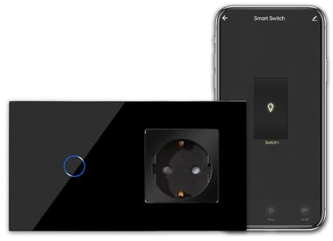 CNBINGO Smart Touchschalter mit Schuko Steckdose unterputz Weiß | WLAN Lichtschalter Arbeit mit Alexa, Google Assistant - Wandschalter einfach mit Glasrahmen - Neutralleiter Wird Benötigt