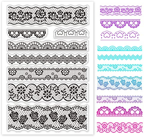 GLOBLELAND Vintage-Spitze Silikonstempel Siegelkarten für Scrapbooking Weihnachtskartenherstellung DIY Journaling Fotoalbum Dekoration