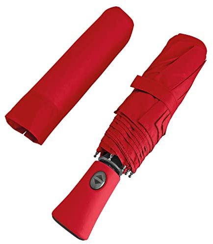 Paraguas Pequeño Plegable Antiviento - Resistente al Viento - Paragus de Bolso Tamaño Grande con Abre y Cierre Automático - Sombrilla Lluvia Portátil Diámetro 100 cm (Rojo)
